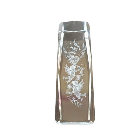 3D Cherub Laser Etched Lead Crystal Glass Solid Monolith Paperweight - Picture 7 of 7